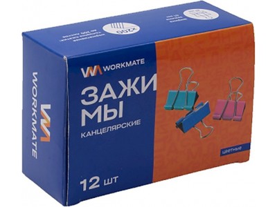 Зажим для бумаг, 41 мм, 12шт, цветной , арт.065000500