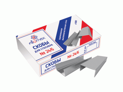 Скобы для степлера "Attomex" 24/6 1000 шт в картонной коробке, оцинкованные, 4141300