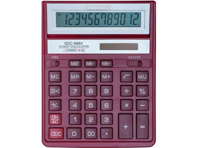 Калькулятор настольный ПОЛНОРАЗМЕРНЫЙ CITIZEN бух. SDC-888XRD,12 разр., бордовый, 305720