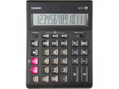 Калькулятор настольный бухгалтерский Casio GR-14, полноразмерный, 14 разр. DP, черный