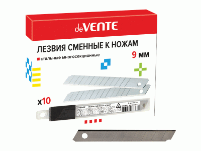 Лезвия сменные "deVENTE" к ножам 09 мм, 10 шт в пластиковом футляре, пластиковый блистер, 4092300