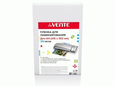 Пленка для ламинирования "deVENTE" A4 216x303 мм, толщина 150 мкм, 100 л, 4122316