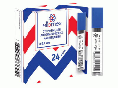 Грифели для карандашей автоматических "Attomex" d=0,7 мм, HB, 12 шт в пластиковом боксе, 5011700