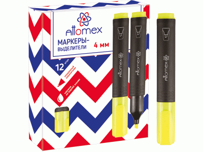 Маркер-выделитель "Attomex" плоский корпус с клипом, ширина линии 1-4 мм, желтый, 5045300