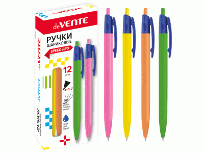 Ручка шар. автоматическая "deVENTE. Intens" серия Speed Pro, d=0,7 мм, ультра гладкое письмо, чернила на масляной основе, корпус ассорти неон, 5070811