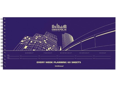 Планинг недатированный ErichKrause Megapolis, спираль слева, желтая бумага, 290x135, 60л