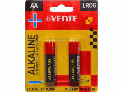 Батарейки "deVENTE. Alkaline" алкалиновая, AA, LR6, 1,5В, 2 шт в блистере, 9010102