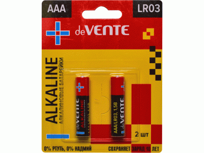 Батарейка "deVENTE. Alkaline" алкалиновая, AAA, LR03, 1,5В, 2 шт в блистере, 9010103