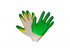 Перчатки трикотажные рабочие х/б с двойным латексным обливом, цвет зеленый