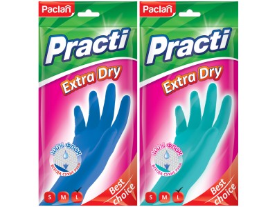Перчатки резиновые Paclan "Practi Extra Dry", р.L, цвет микс, пакет с европодвесом 407350