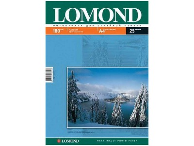 Бумага А4 для стр. принтеров Lomond, 180г/м2 (25л) мат.одн., арт. 0102037