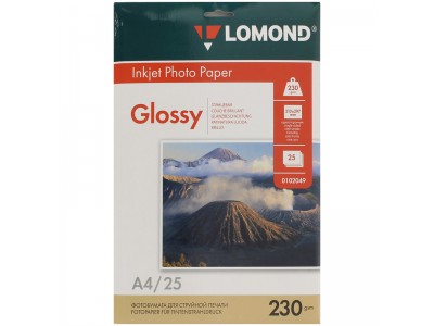 Бумага А4 для стр. принтеров Lomond, 230г/м2 (25л) гл.одн. 0102049
