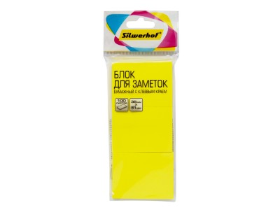 Блок самоклеящийся бумажный Silwerhof 1204458 38x51мм 100лист. 75г/м2 неон желтый европодвес (упак.3шт)