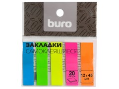 Закладки самокл. пластиковые Buro 1485006 45x12мм 5цв.в упак. 20лист