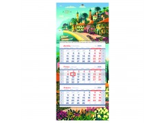 Календарь квартальный 1 бл. на 1 гр. OfficeSpace Mini 195×445 мм, premium "Солнечная набережная", с бегунком, 2024г. 352318