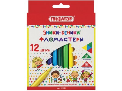 Фломастеры ПИФАГОР "ЭНИКИ-БЕНИКИ", 12 цветов, вентилируемый колпачок, 151401