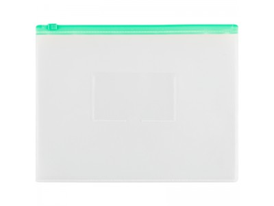 Папка-конверт на zip-молнии OfficeSpace А5, полипропилен, 150мкм, прозрачная, карман, молния зеленая 329763