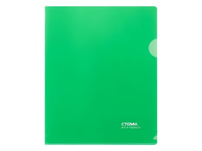 Папка-уголок СТАММ А5, 180мкм, пластик, прозрачная, зеленая ММ-30955