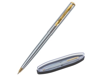 Ручка бизнес-класса шариковая BRAUBERG, СИНЯЯ, корпус серебристый с золот.,линия 0,5мм, 143468