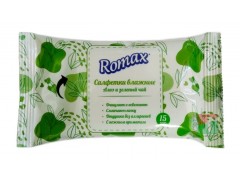 Салфетки влажные с ароматом Алоэ и зеленый чай "Romax", 15 шт./уп.