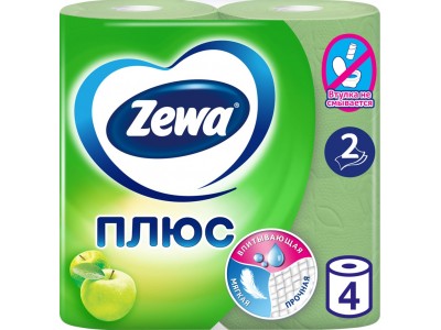 Бумага туалетная "ZewaПлюс"зеленая, аромат яблока, 4рул/уп.