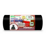 Мешки для мусора 35л 20шт/рулон ПСД Mirpack Premium+ 20мкм 50*64см цв.черный, 3520101