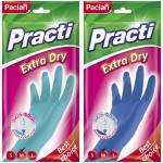 Перчатки хозяйственные латексные Paclan "Practi Extra Dry", р.М, цвет микс, пакет с европодвесом 407340