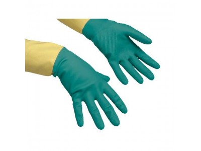 Перчатки усиленные резиновые VILEDA, р.L, цв.зеленый/желт.