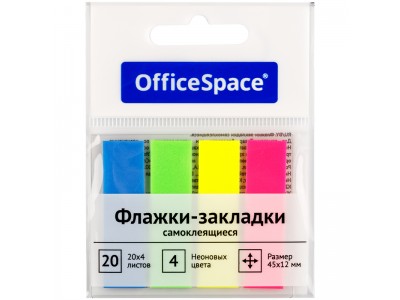 Флажки-закладки OfficeSpace, 45*12мм, 20л.*4 неоновых цвета, европодвес PM_54064