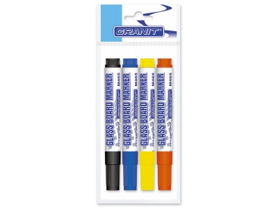 Набор маркеров для стеклянной доски M465, 4 цв., 2-3 мм (черный, синий, желтый, оранжевый), GRANIT