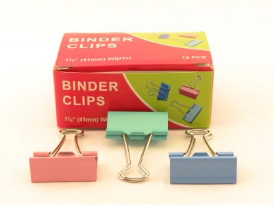 Зажимы для бумаг в наборе, цветные, 41 мм, 12 шт., Binder clips