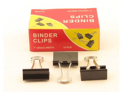 Зажимы для бумаг в наборе, черные, 25 мм, 12 шт., Binder clips
