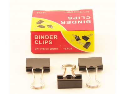 Зажимы для бумаг в наборе, черные, 19 мм, 12 шт., Binder clips