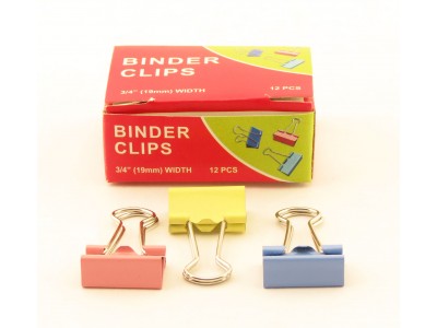Зажимы для бумаг в наборе, цветные, 19 мм, 12 шт., Binder clips
