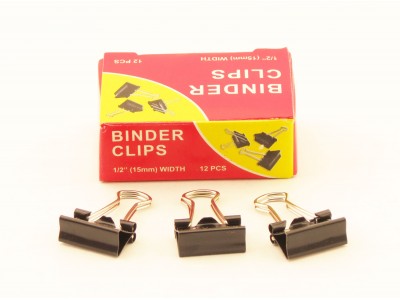 Зажимы для бумаг в наборе, черные, 15 мм, 12 шт., Binder clips