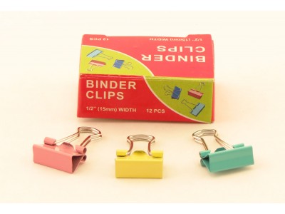 Зажимы для бумаг в наборе, цветные, 15 мм, 12 шт., Binder clips
