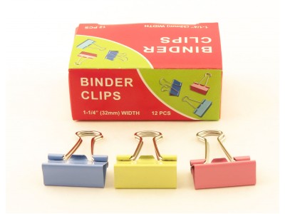 Зажимы для бумаг в наборе, цветные, 32 мм, 12 шт., Binder clips