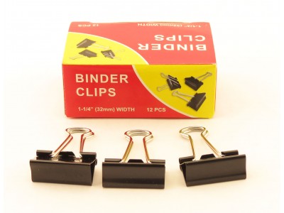 Зажимы для бумаг в наборе, черные, 32 мм, 12 шт., Binder clips
