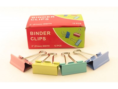 Зажимы для бумаг в наборе, цветные, 51 мм, 12 шт., Binder clips